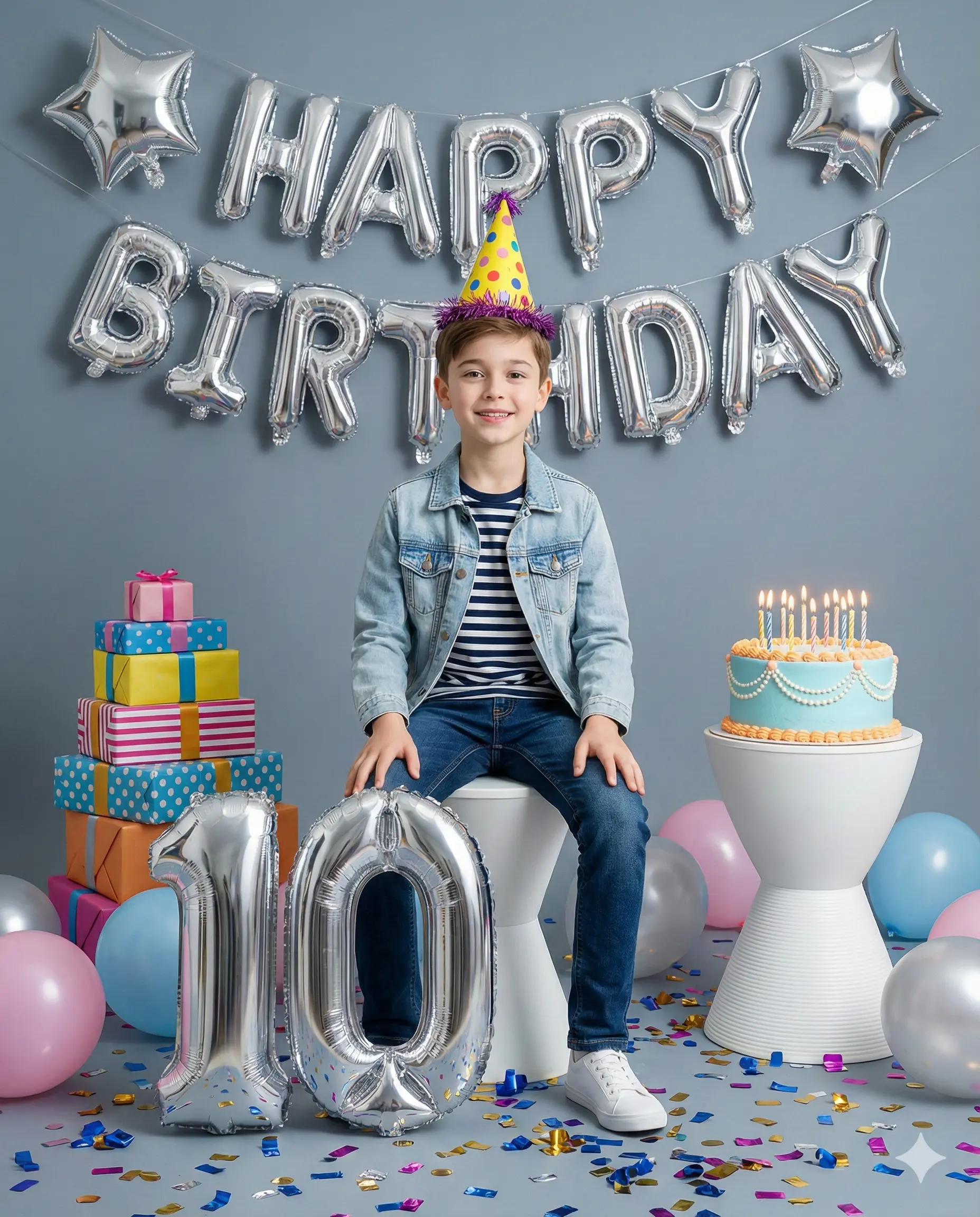 Birthday Boy with Cake and Gifts