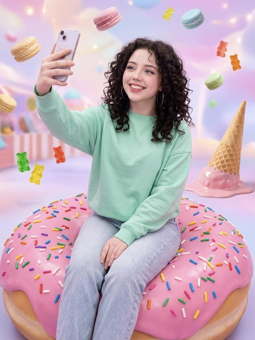 Frosted donut with colorful sprinkles