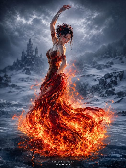 An ethereal fantasy portrait of a fire elemental spirit