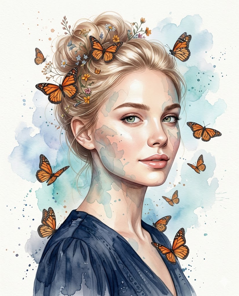 Dreamy watercolor portrait