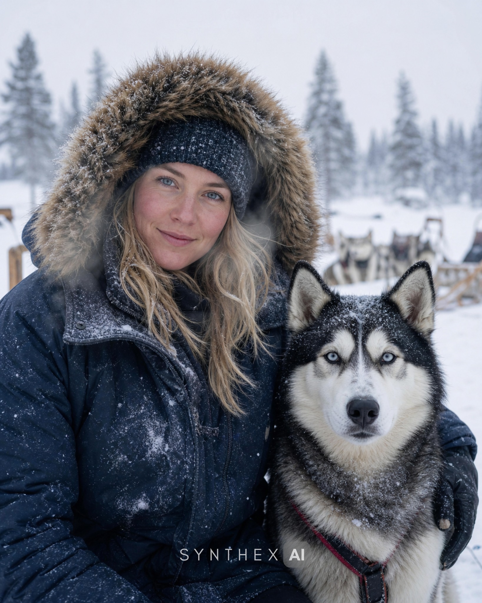 Create a photorealistic portrait of a person with an animal
