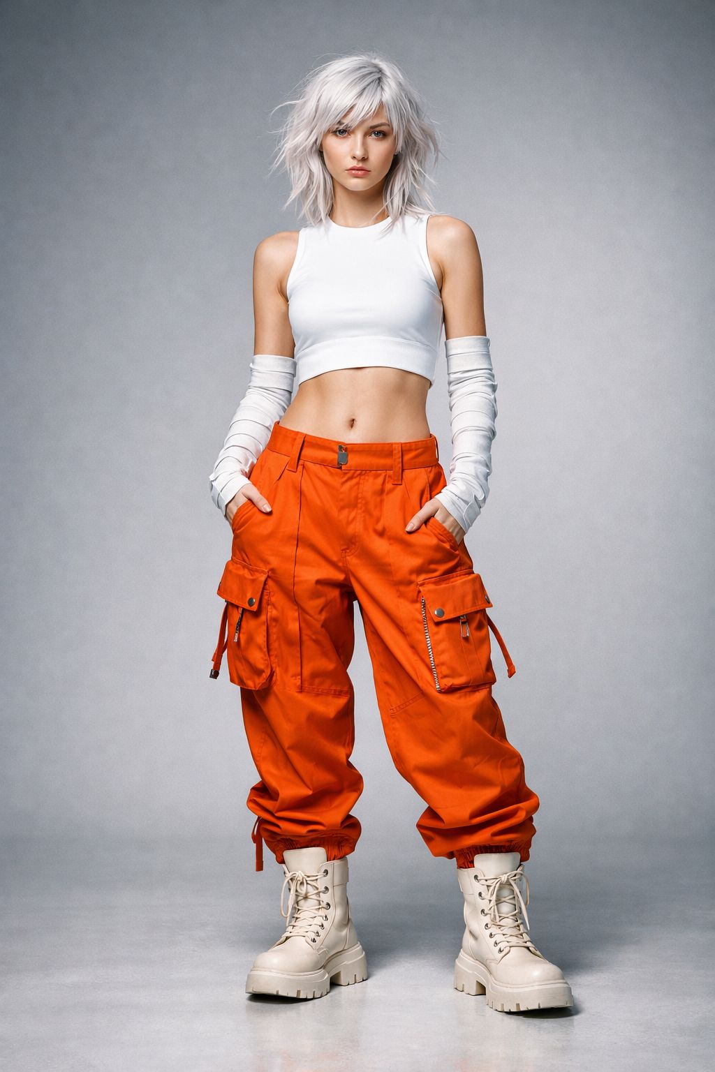 Futuristic street-fashion vibe with subtle cyberpunk influence