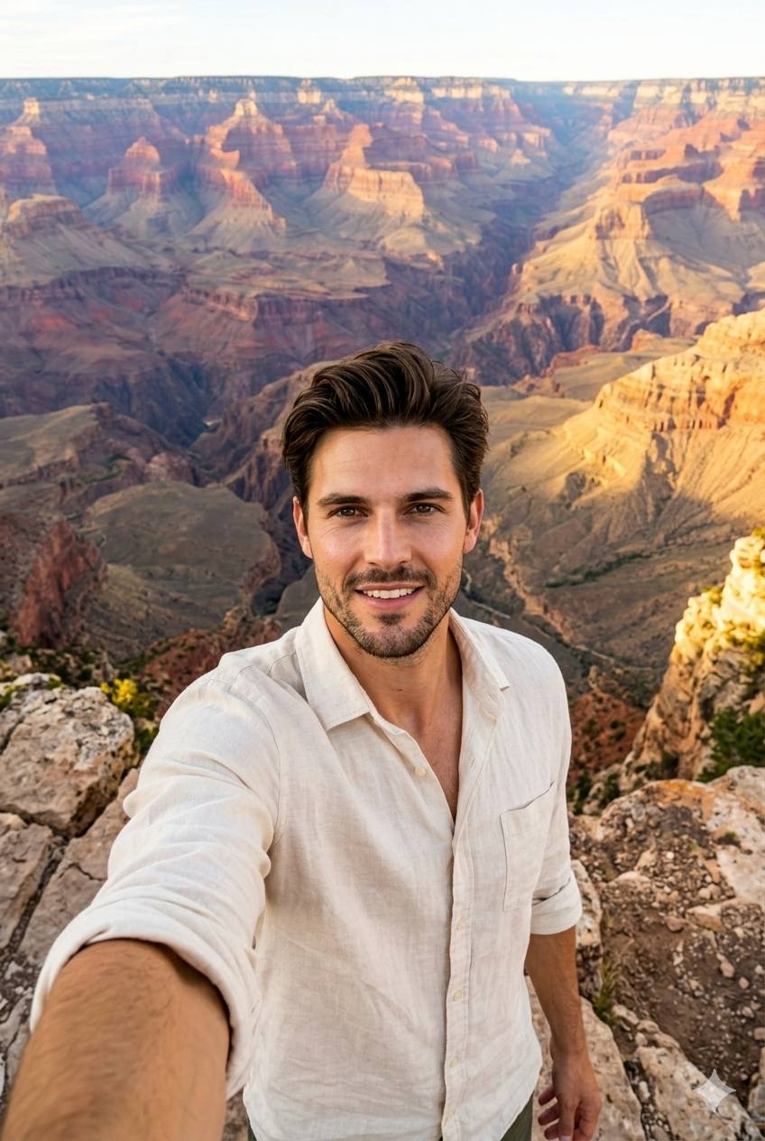 Photorealistic environmental selfie taken 4